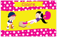 Thumbnail for Personalized Baseball Placemat VIII - Pink Background - Black Hair Girl -  View