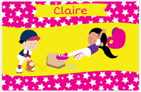 Thumbnail for Personalized Baseball Placemat VIII - Pink Background - Black Hair Girl III -  View