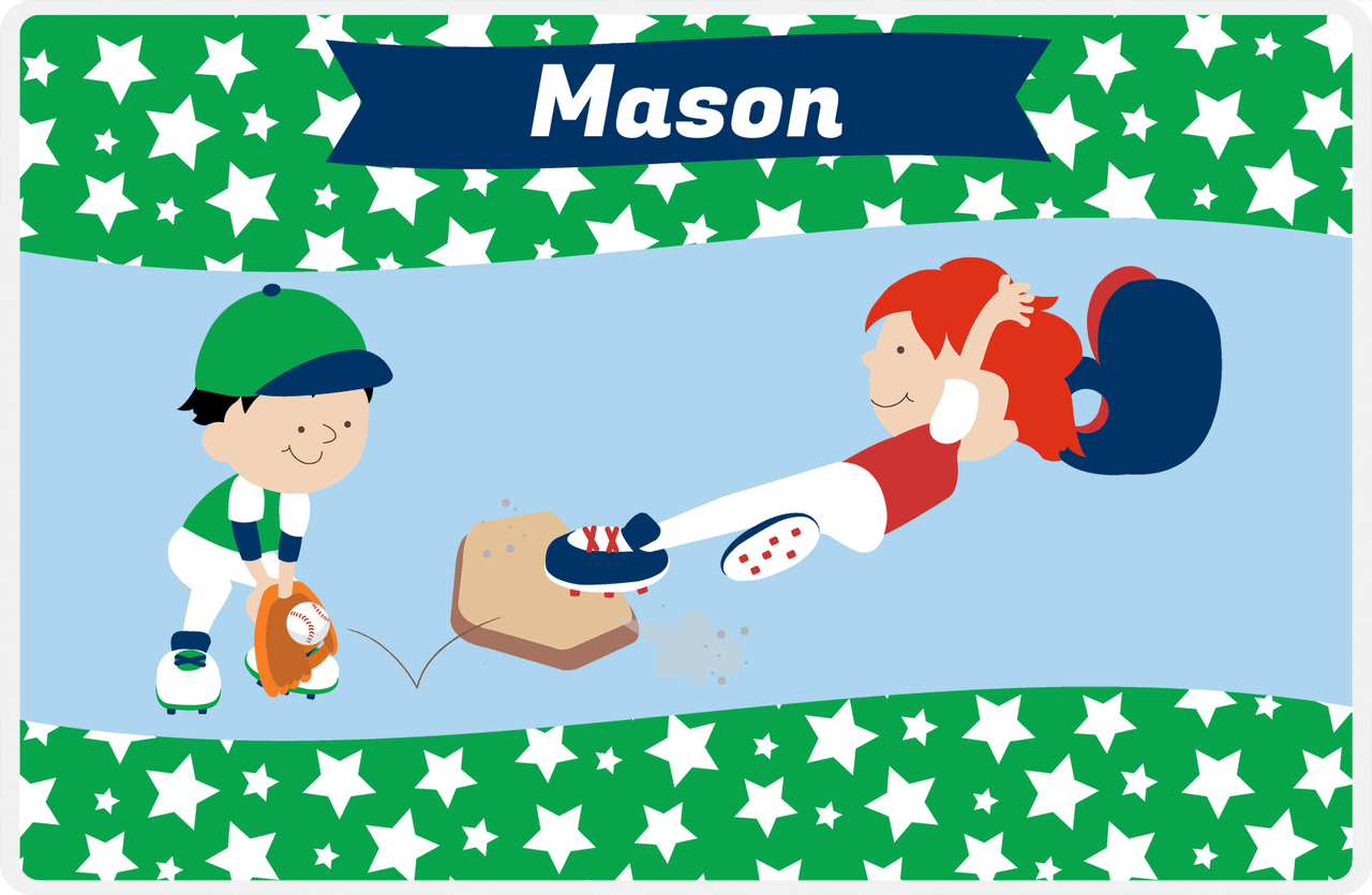 Personalized Baseball Placemat IX - Green Background - Redhead Boy -  View