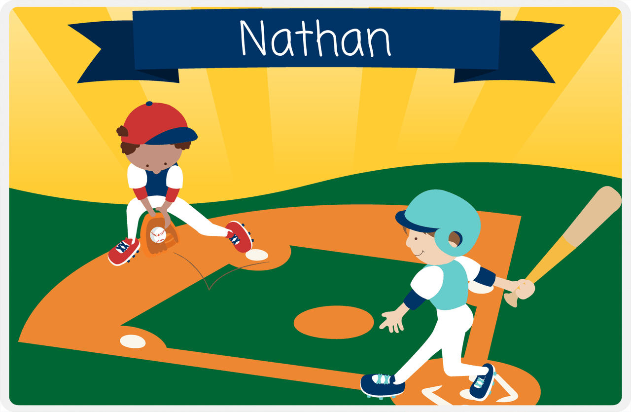 Personalized Baseball Placemat XI - Yellow Background - Brown Hair Boy -  View