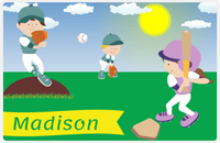 Thumbnail for Personalized Baseball Placemat XII - Blue Background - Brunette Girl -  View