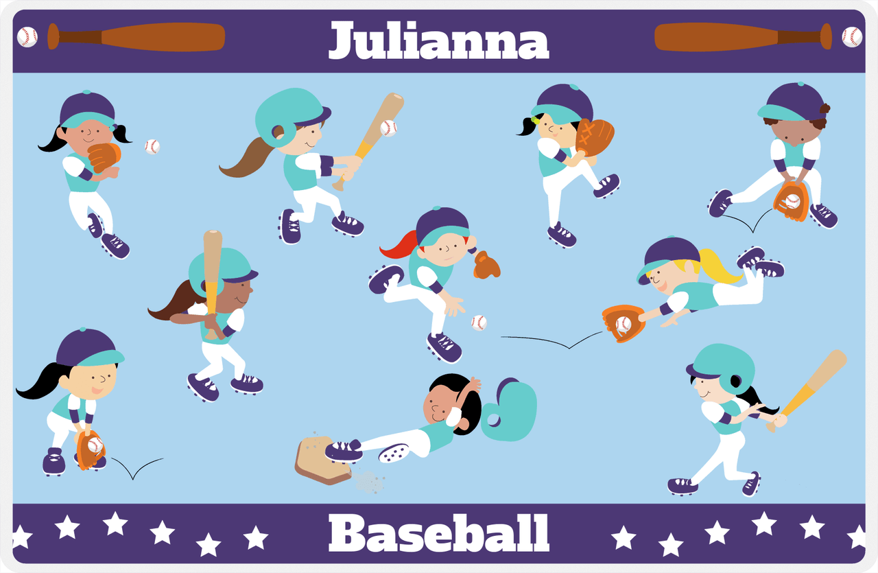 Personalized Baseball Placemat XIV - Blue Background - Girls Team -  View