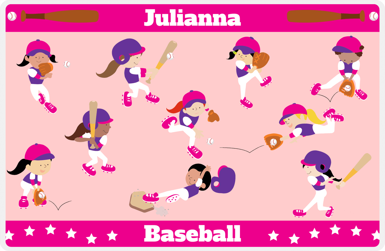 Personalized Baseball Placemat XIV - Pink Background - Girls Team -  View