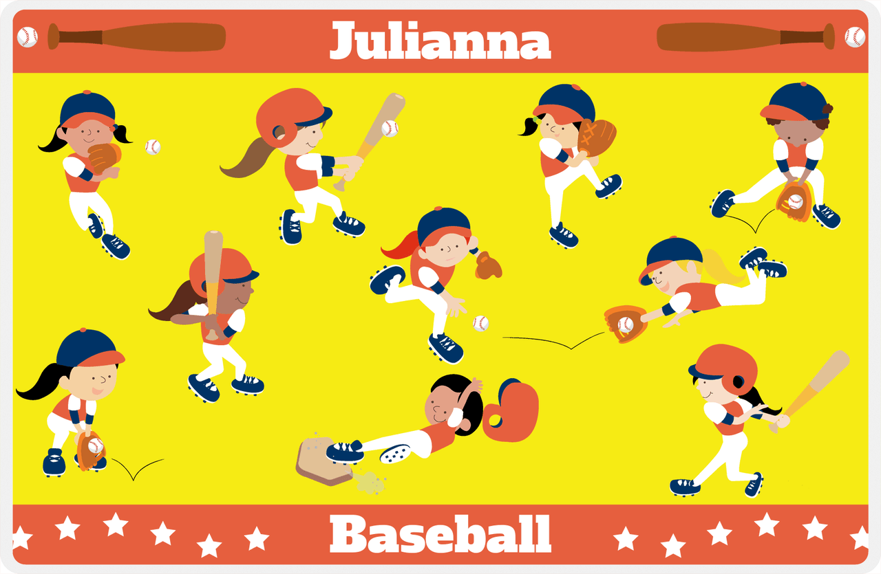 Personalized Baseball Placemat XIV - Yellow Background - Girls Team -  View
