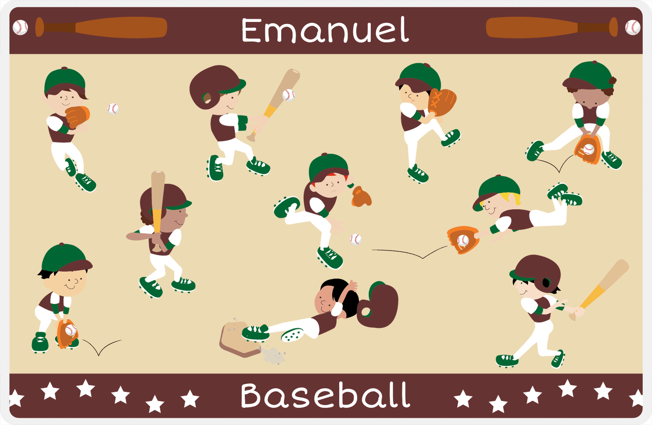 Personalized Baseball Placemat XV - Brown Background - Boys Team -  View