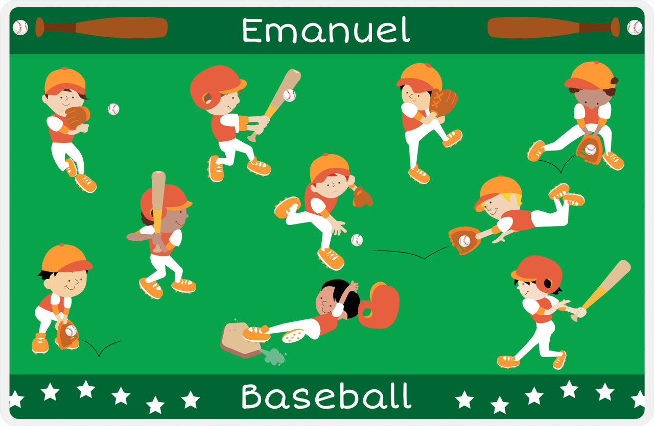 Personalized Baseball Placemat XV - Green Background - Boys Team -  View