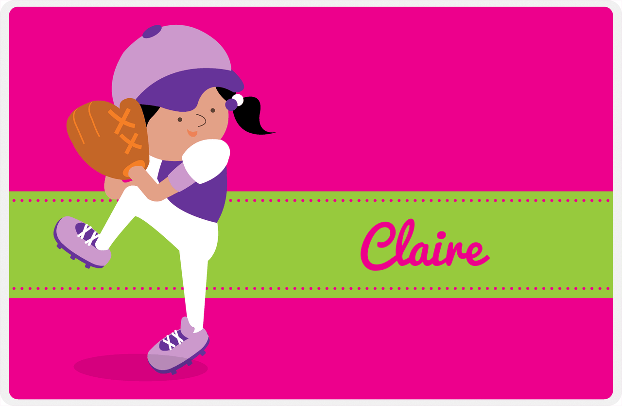 Personalized Baseball Placemat XVI - Pink Background - Black Hair Girl III -  View
