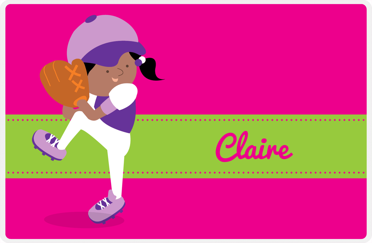 Personalized Baseball Placemat XVI - Pink Background - Black Girl -  View
