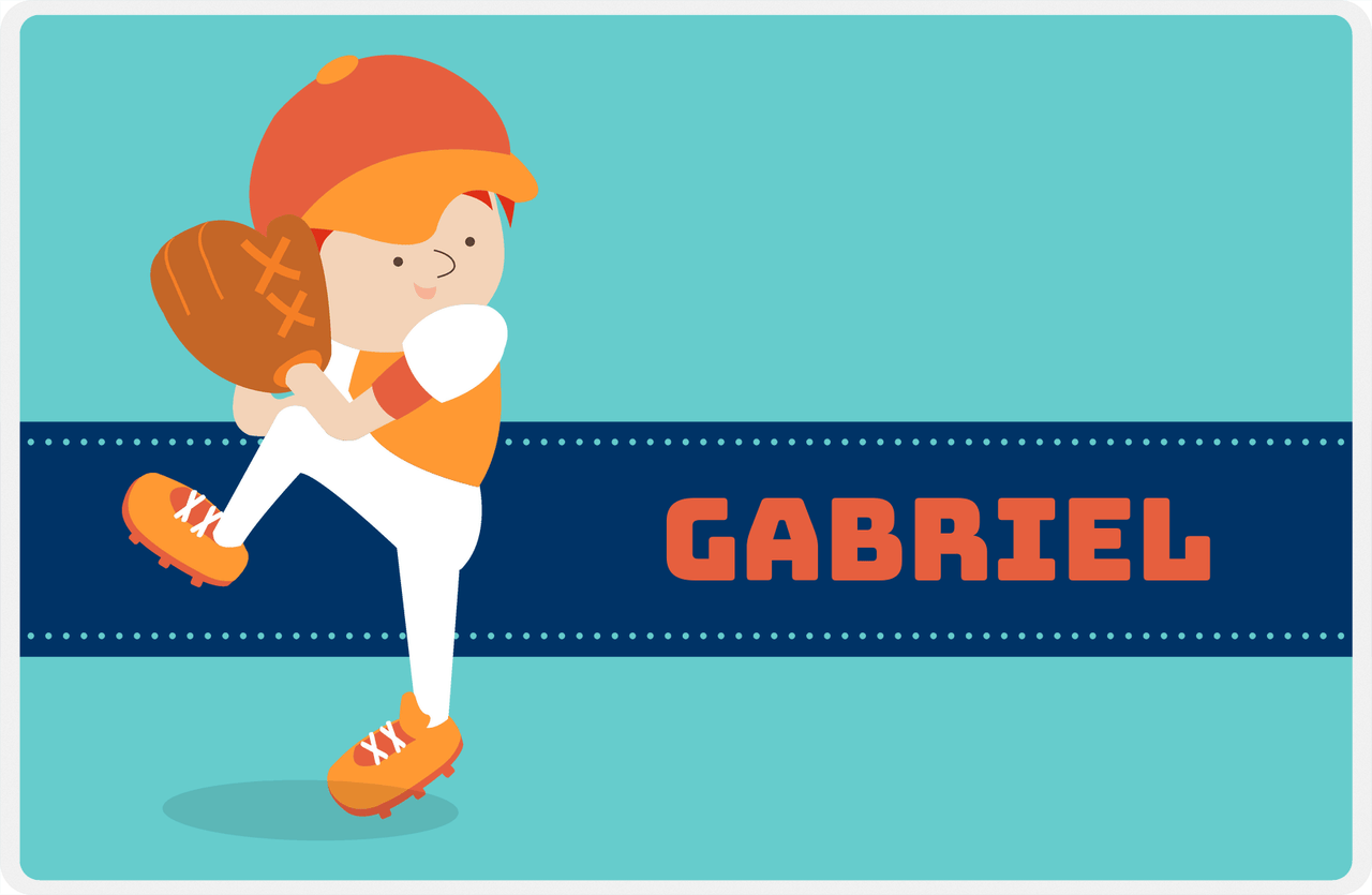 Personalized Baseball Placemat XVII - Blue Background - Redhead Boy -  View