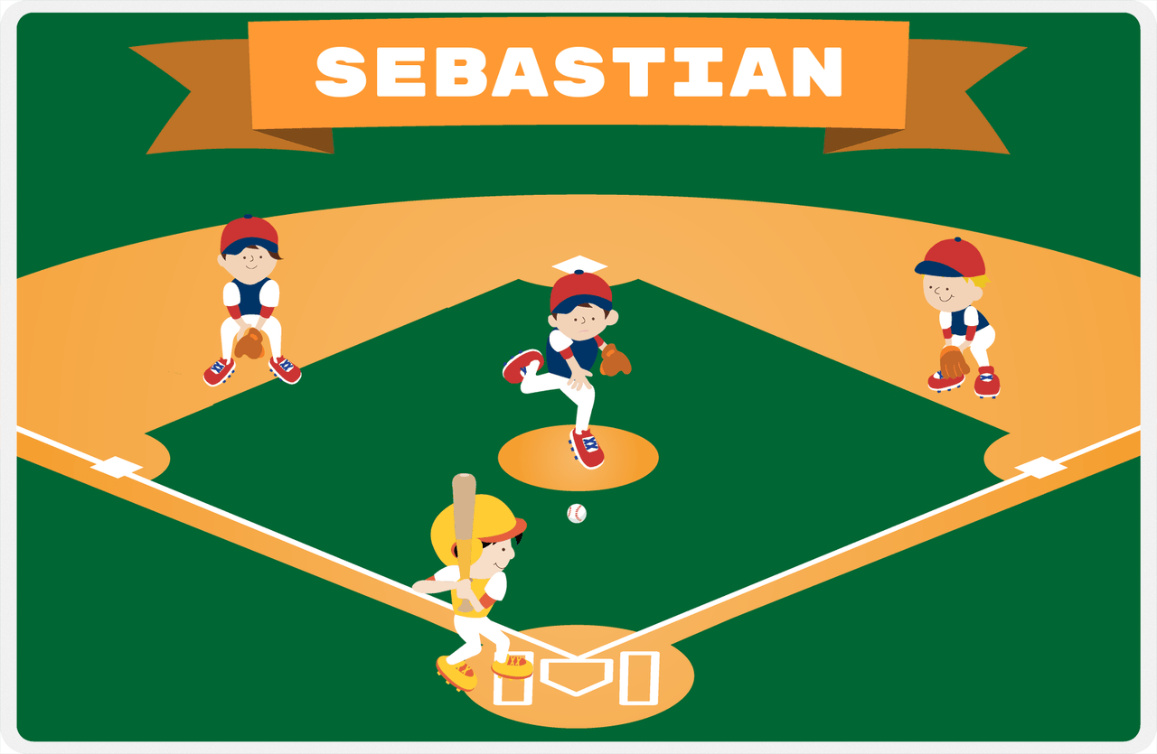 Personalized Baseball Placemat XIX - Green Background - Black Hair Boy -  View