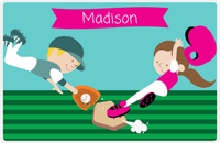 Thumbnail for Personalized Baseball Placemat XXI - Teal Background - Brunette Girl -  View