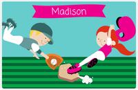 Thumbnail for Personalized Baseball Placemat XXI - Teal Background - Redhead Girl -  View