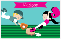 Thumbnail for Personalized Baseball Placemat XXI - Teal Background - Black Hair Girl -  View