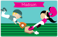 Thumbnail for Personalized Baseball Placemat XXI - Teal Background - Black Hair Girl II -  View