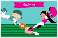 Thumbnail for Personalized Baseball Placemat XXI - Teal Background - Black Hair Girl III -  View