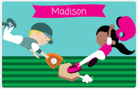 Thumbnail for Personalized Baseball Placemat XXI - Teal Background - Black Girl -  View