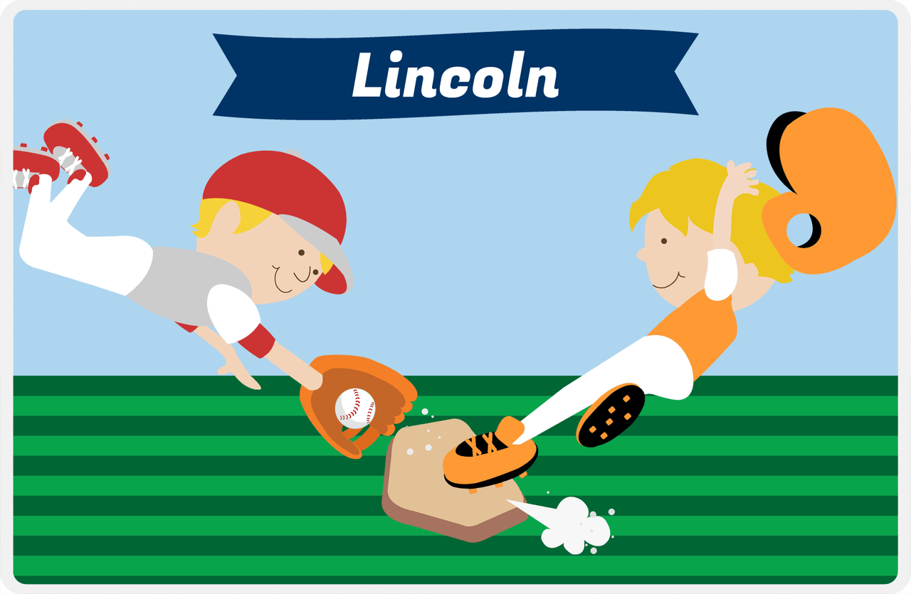 Personalized Baseball Placemat XXII - Blue Background - Blond Boy -  View