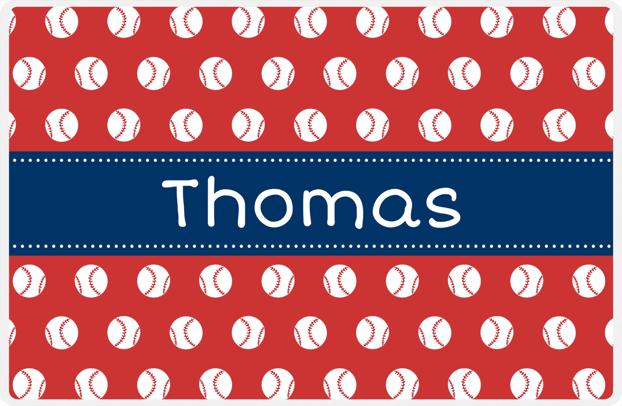 Personalized Baseball Placemat XXIV - Red Background - Ribbon Nameplate -  View