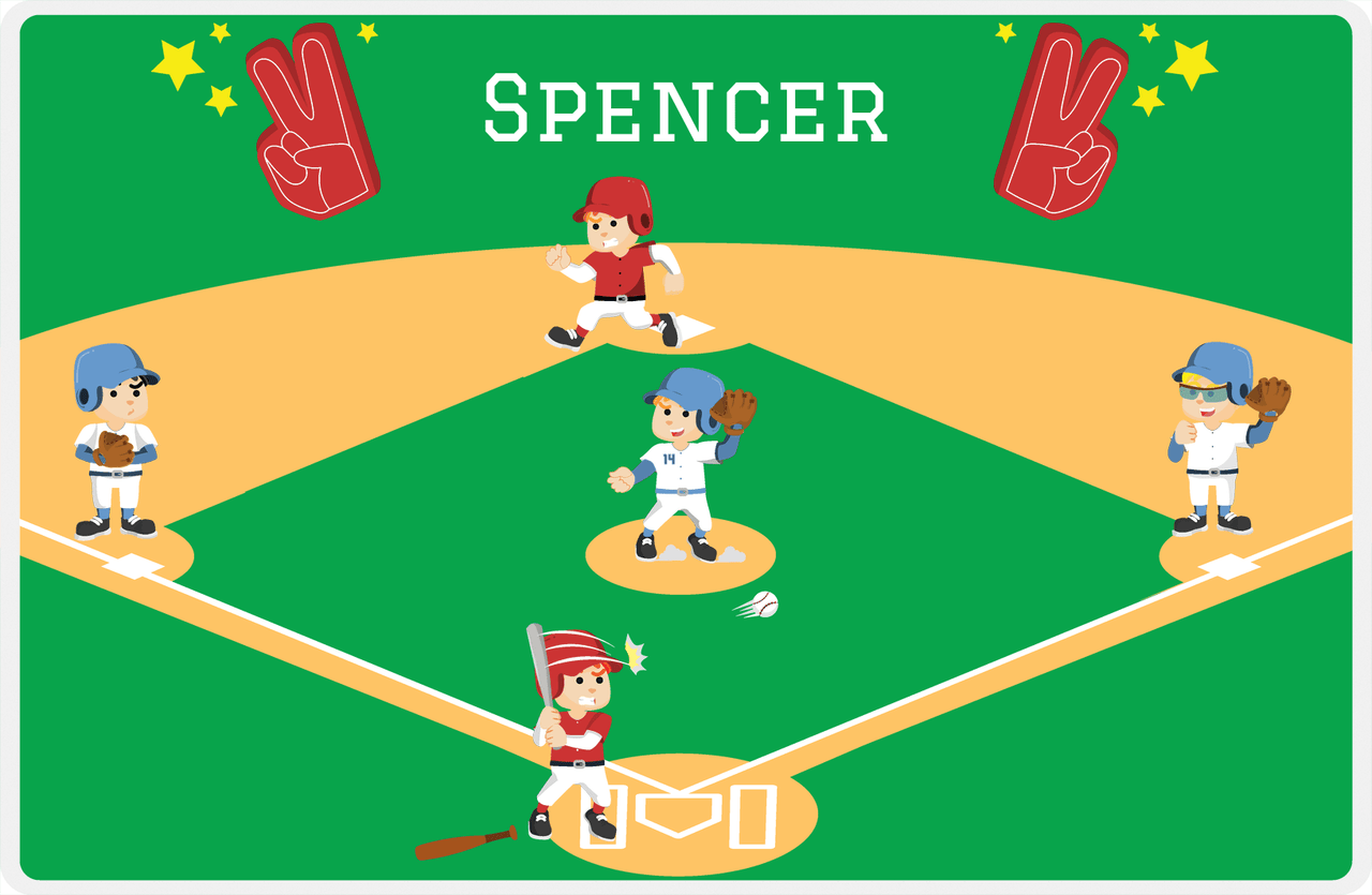 Personalized Baseball Placemat XXV - Green Background - Redhead Boy -  View