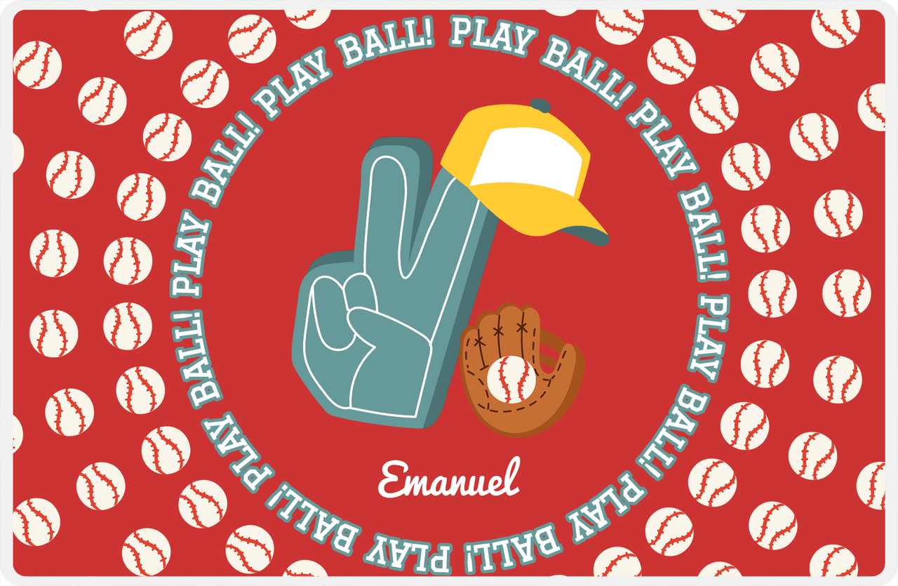 Personalized Baseball Placemat XXX - Red Background -  View