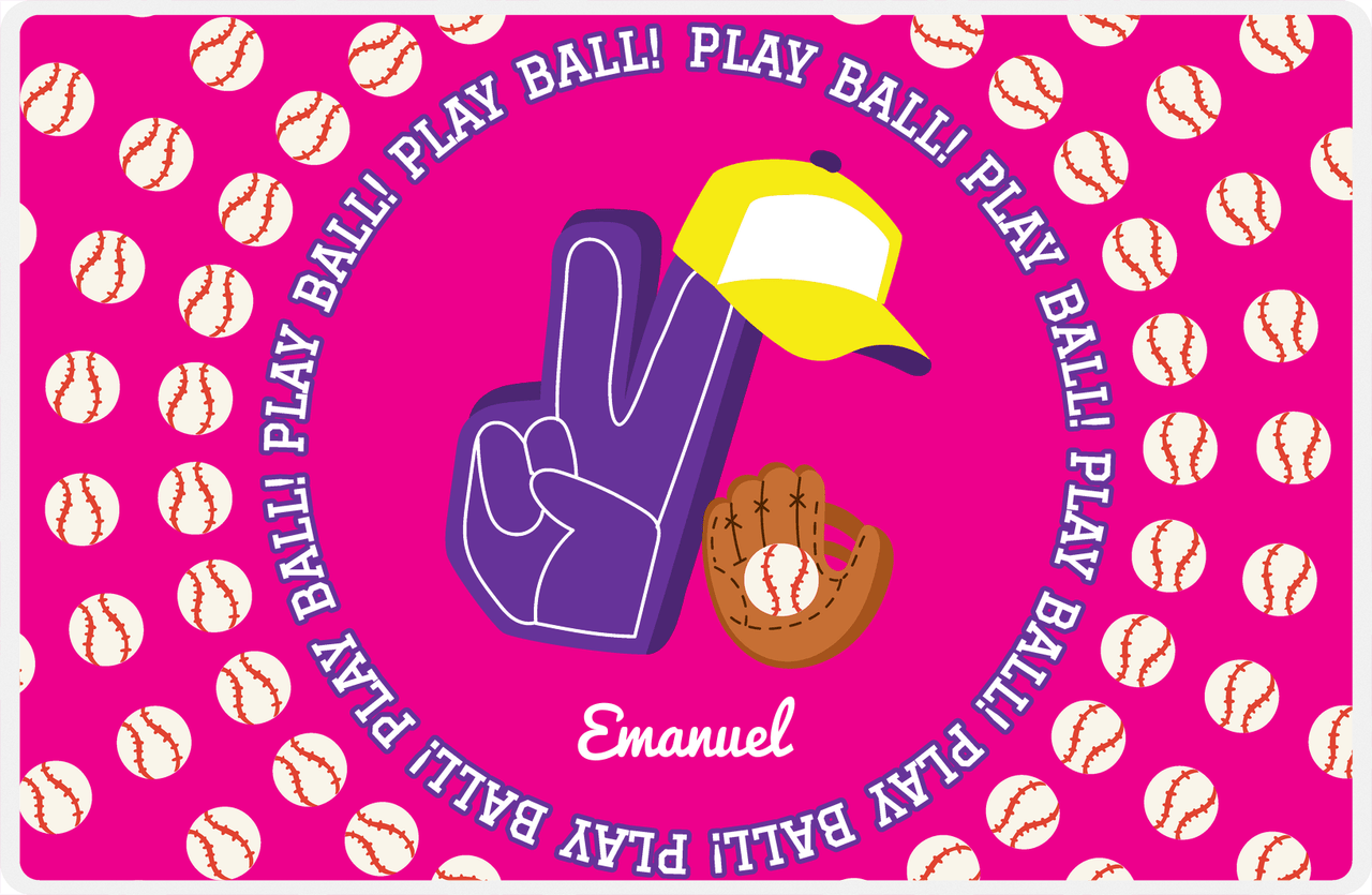 Personalized Baseball Placemat XXX - Pink Background -  View