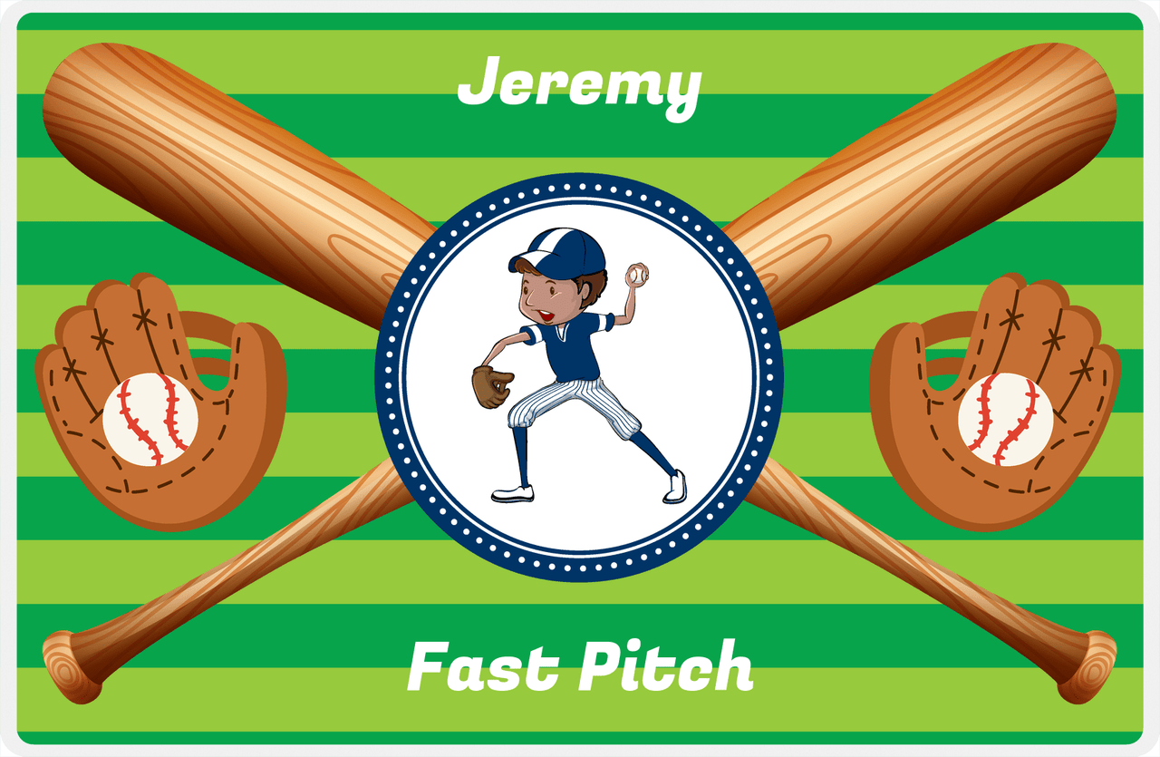 Personalized Baseball Placemat XXXII - Green Background - Black Boy -  View