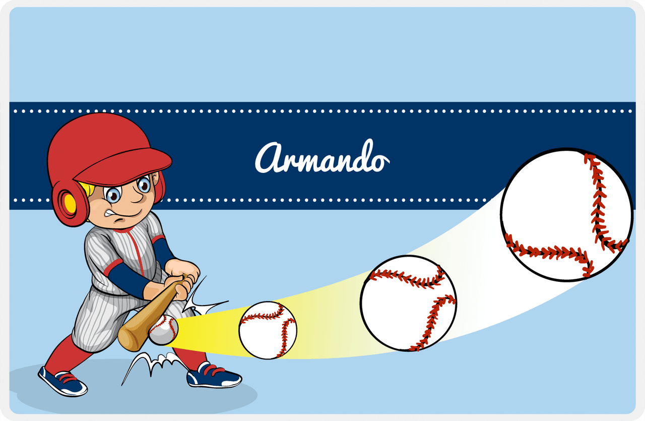 Personalized Baseball Placemat XXXIV - Blue Background - Blond Boy -  View