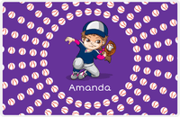 Thumbnail for Personalized Baseball Placemat XXXV - Purple Background - Brunette Girl -  View