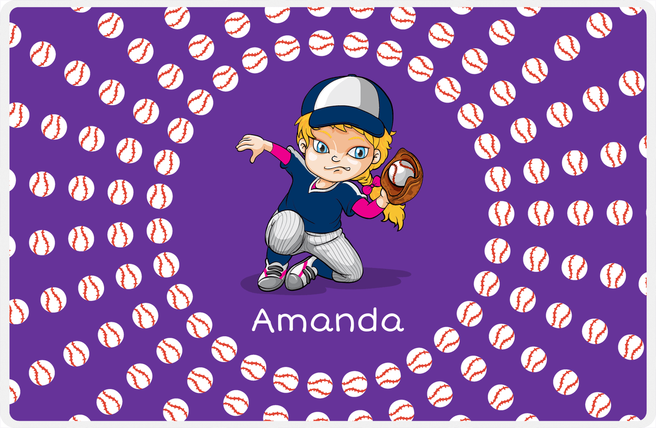Personalized Baseball Placemat XXXV - Purple Background - Blonde Girl -  View