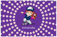 Thumbnail for Personalized Baseball Placemat XXXV - Purple Background - Redhead Girl -  View