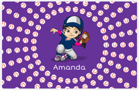 Thumbnail for Personalized Baseball Placemat XXXV - Purple Background - Black Hair Girl II -  View