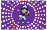 Thumbnail for Personalized Baseball Placemat XXXV - Purple Background - Black Hair Girl III -  View