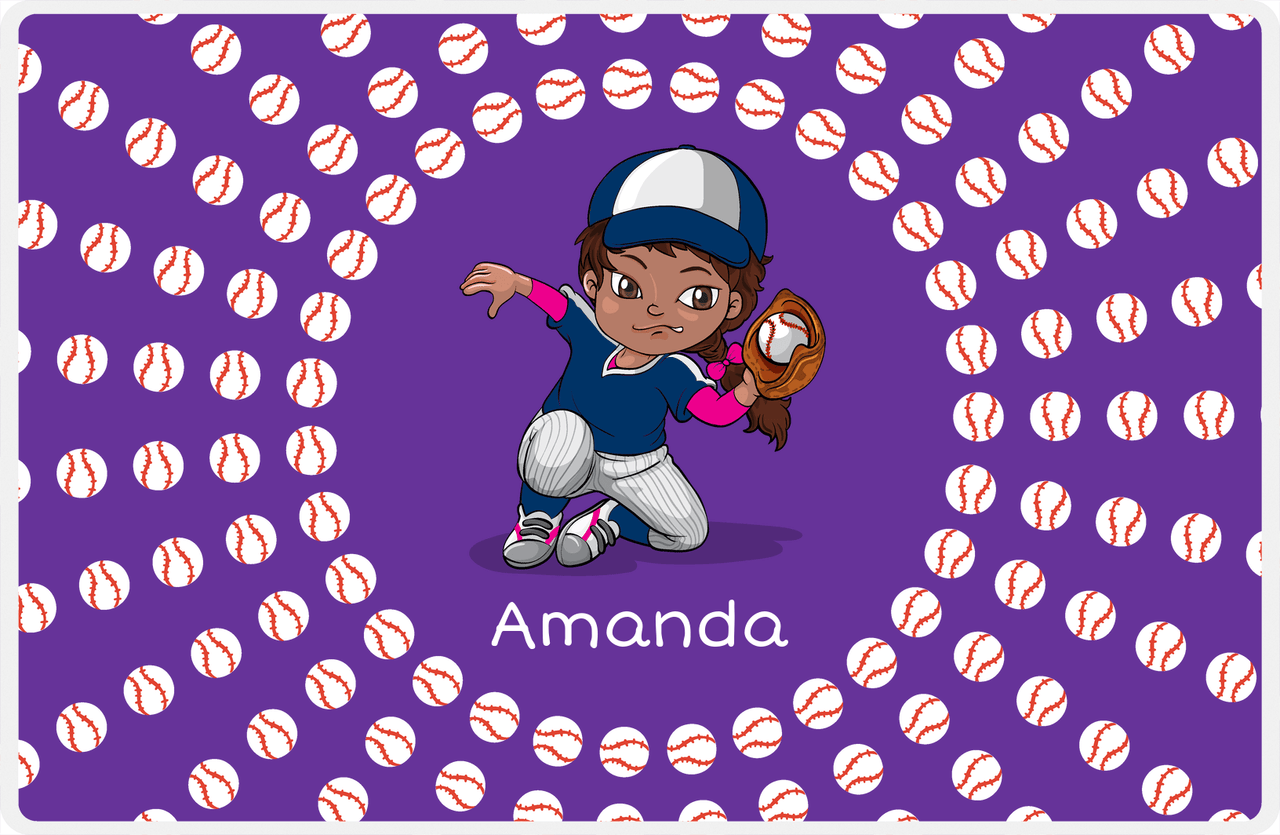 Personalized Baseball Placemat XXXV - Purple Background - Black Girl -  View
