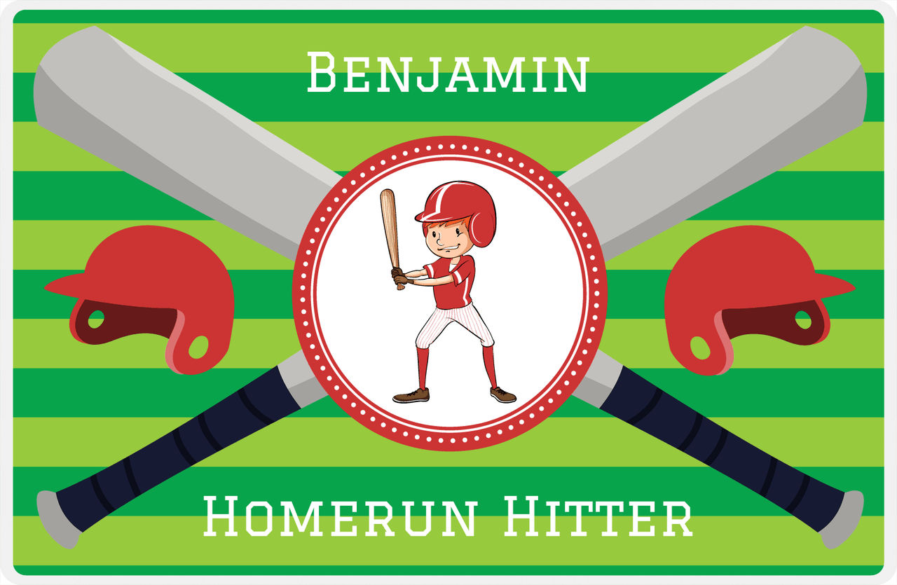 Personalized Baseball Placemat XXXVI - Green Background - Redhead Boy -  View