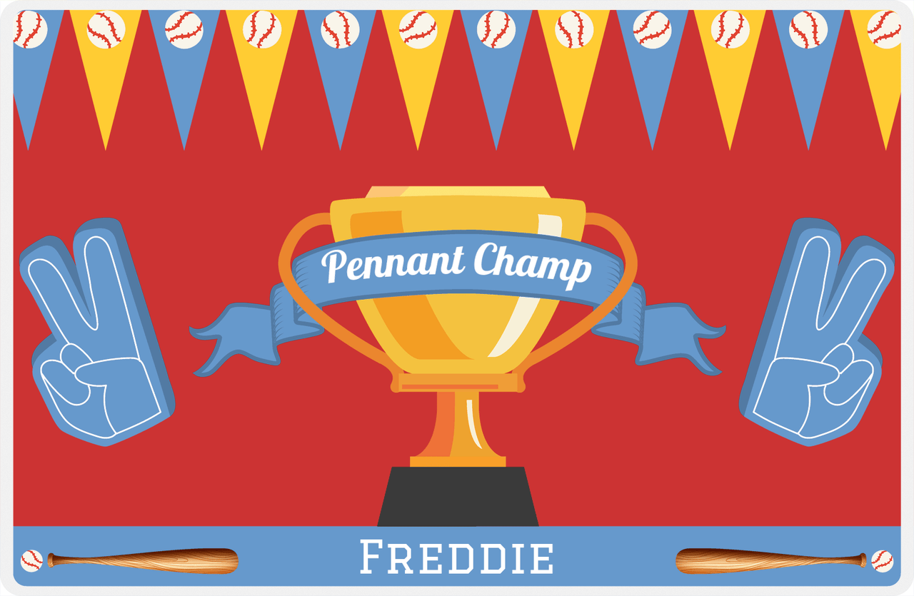 Personalized Baseball Placemat XXXVII - Red Background - Pennant Champ -  View