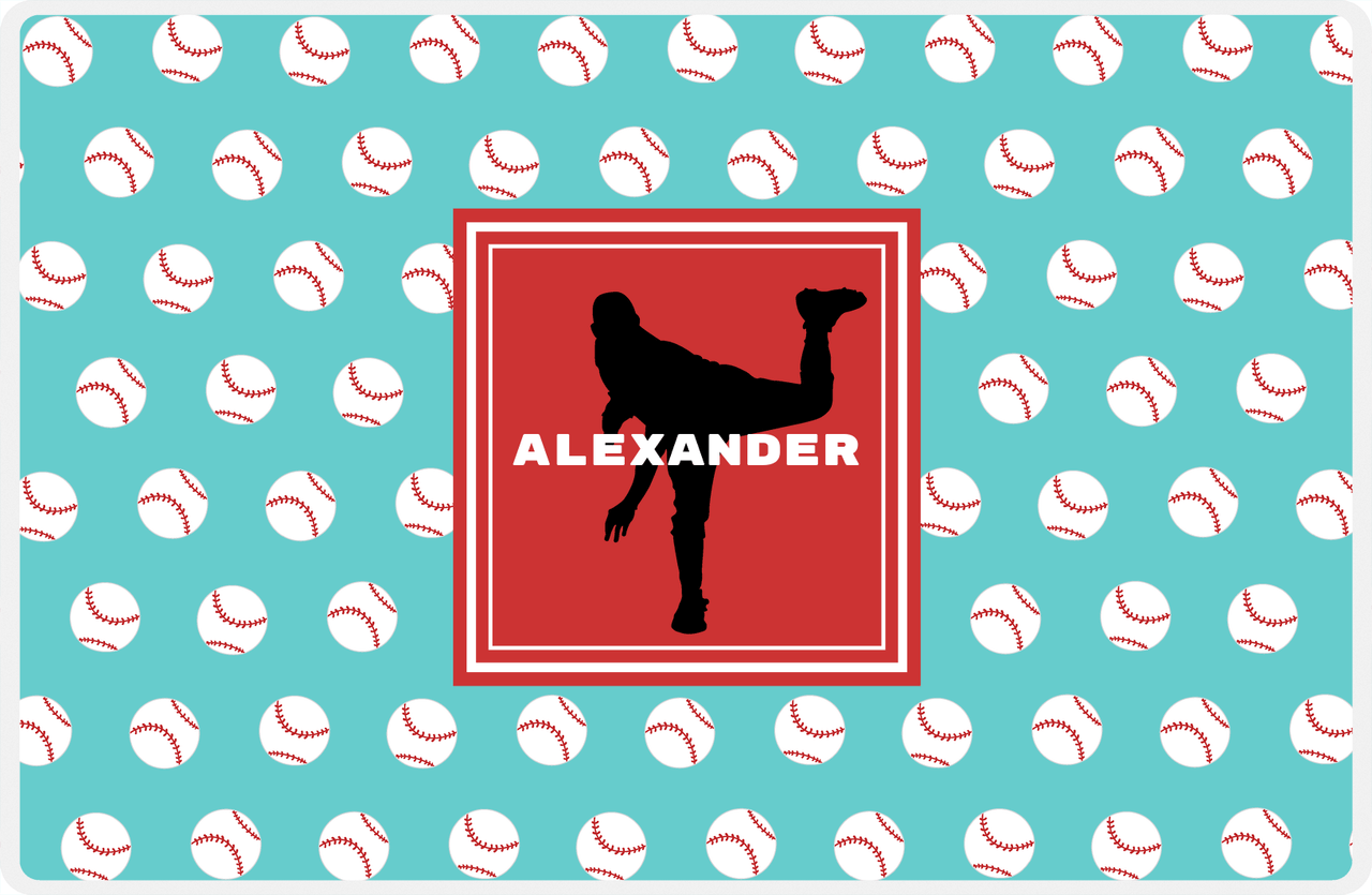 Personalized Baseball Placemat XXXVIII - Teal Background - Silhouette I -  View