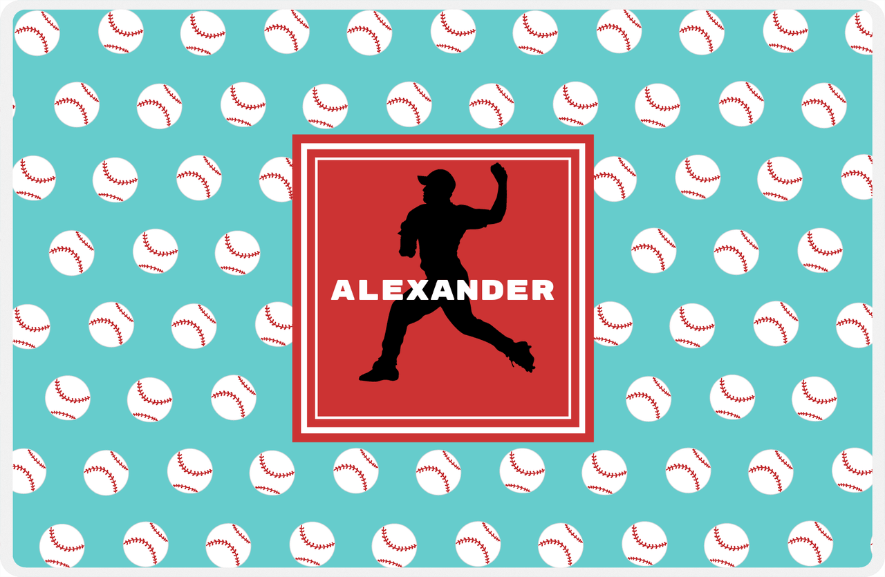 Personalized Baseball Placemat XXXVIII - Teal Background - Silhouette II -  View