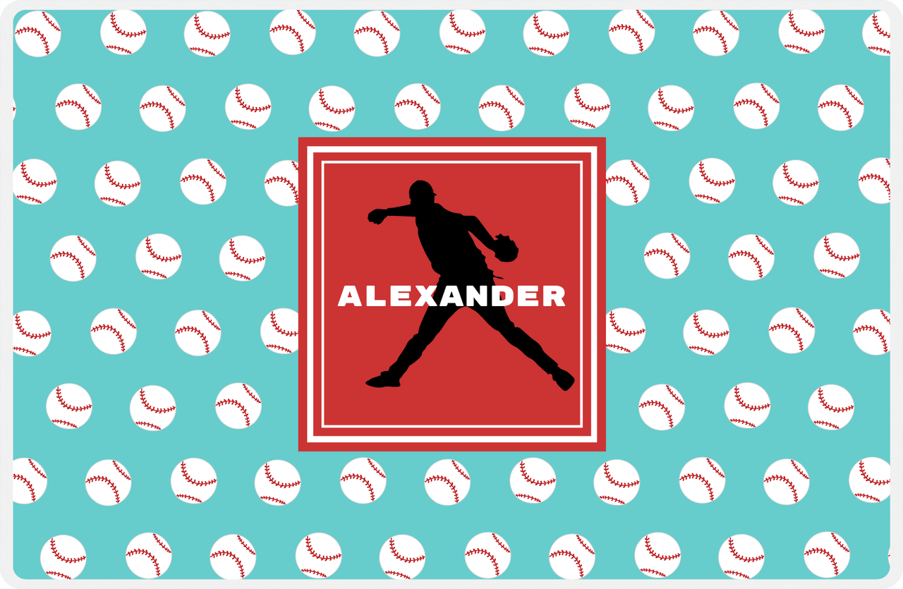 Personalized Baseball Placemat XXXVIII - Teal Background - Silhouette III -  View