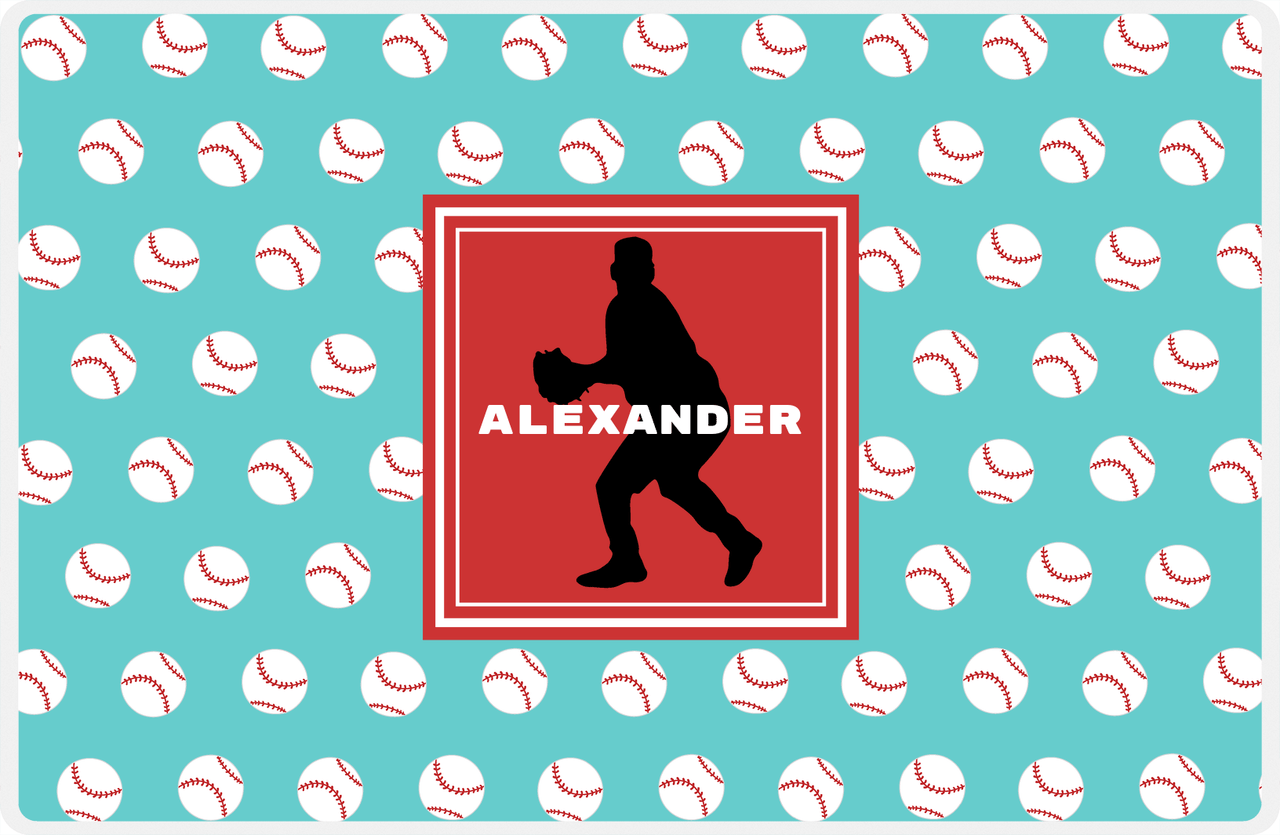 Personalized Baseball Placemat XXXVIII - Teal Background - Silhouette V -  View
