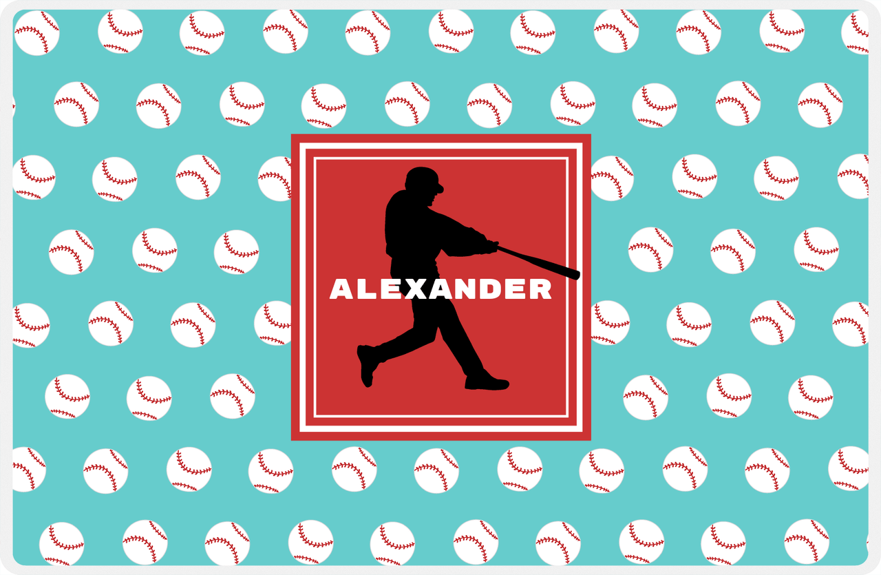 Personalized Baseball Placemat XXXVIII - Teal Background - Silhouette VI -  View