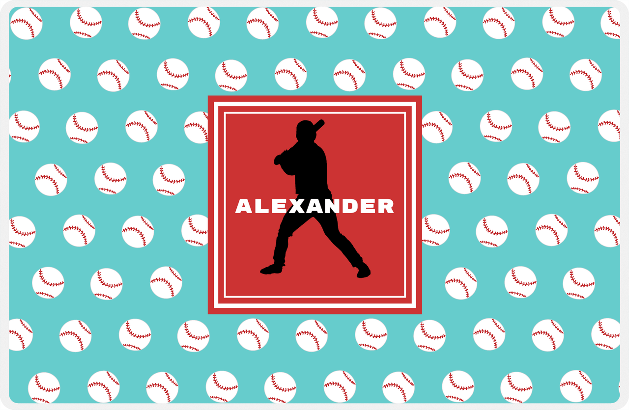 Personalized Baseball Placemat XXXVIII - Teal Background - Silhouette VII -  View