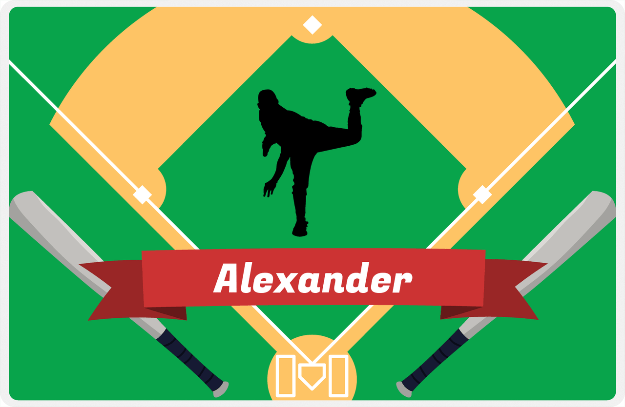 Personalized Baseball Placemat XXXIX - Green Background - Silhouette I -  View