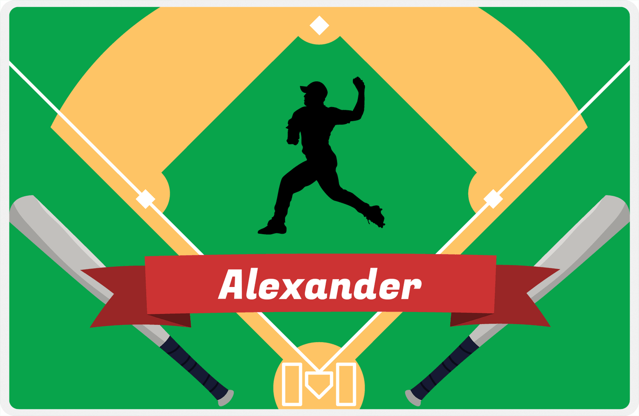 Personalized Baseball Placemat XXXIX - Green Background - Silhouette II -  View