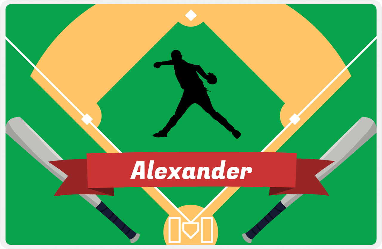 Personalized Baseball Placemat XXXIX - Green Background - Silhouette III -  View