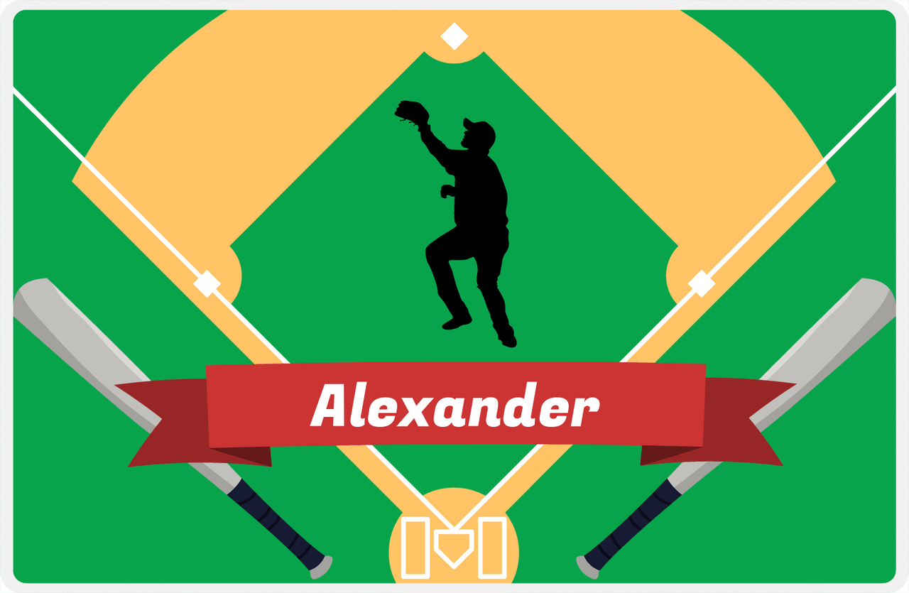 Personalized Baseball Placemat XXXIX - Green Background - Silhouette IV -  View