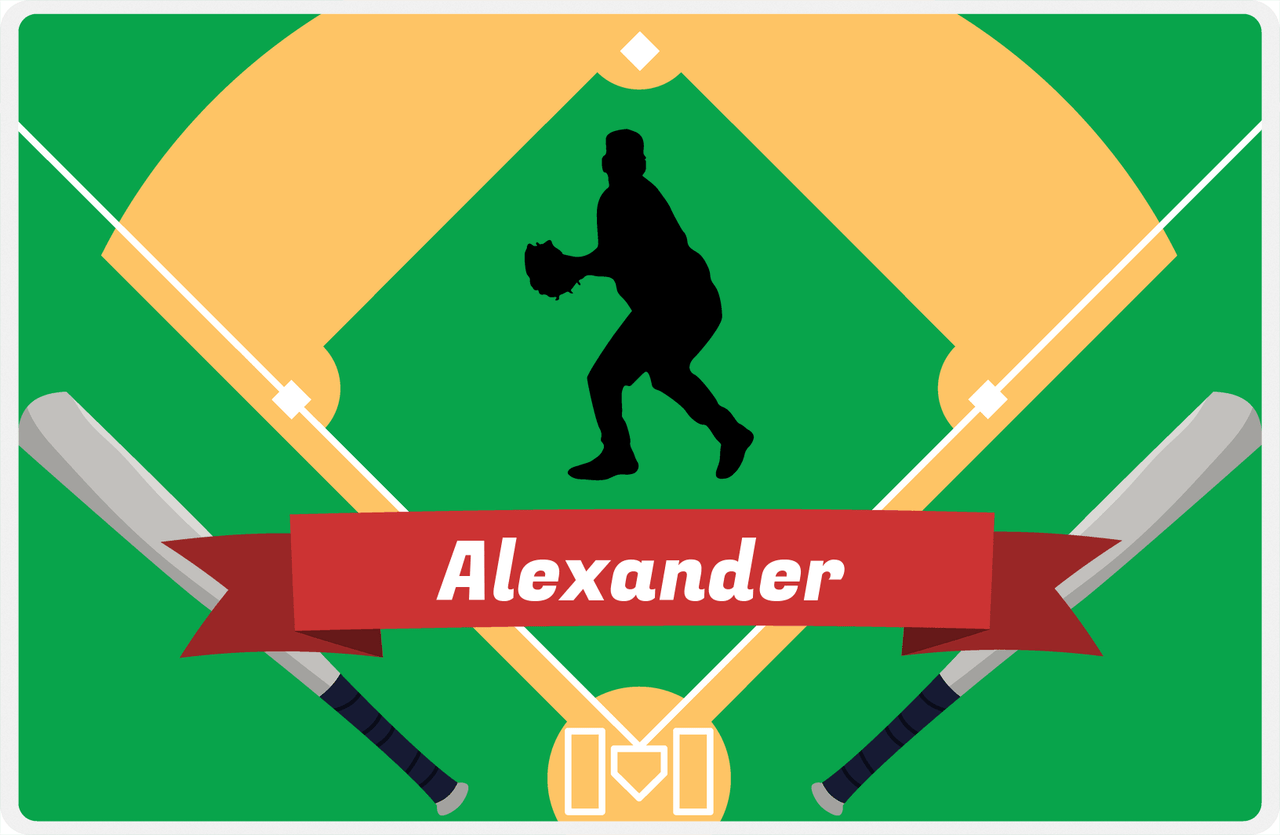 Personalized Baseball Placemat XXXIX - Green Background - Silhouette V -  View