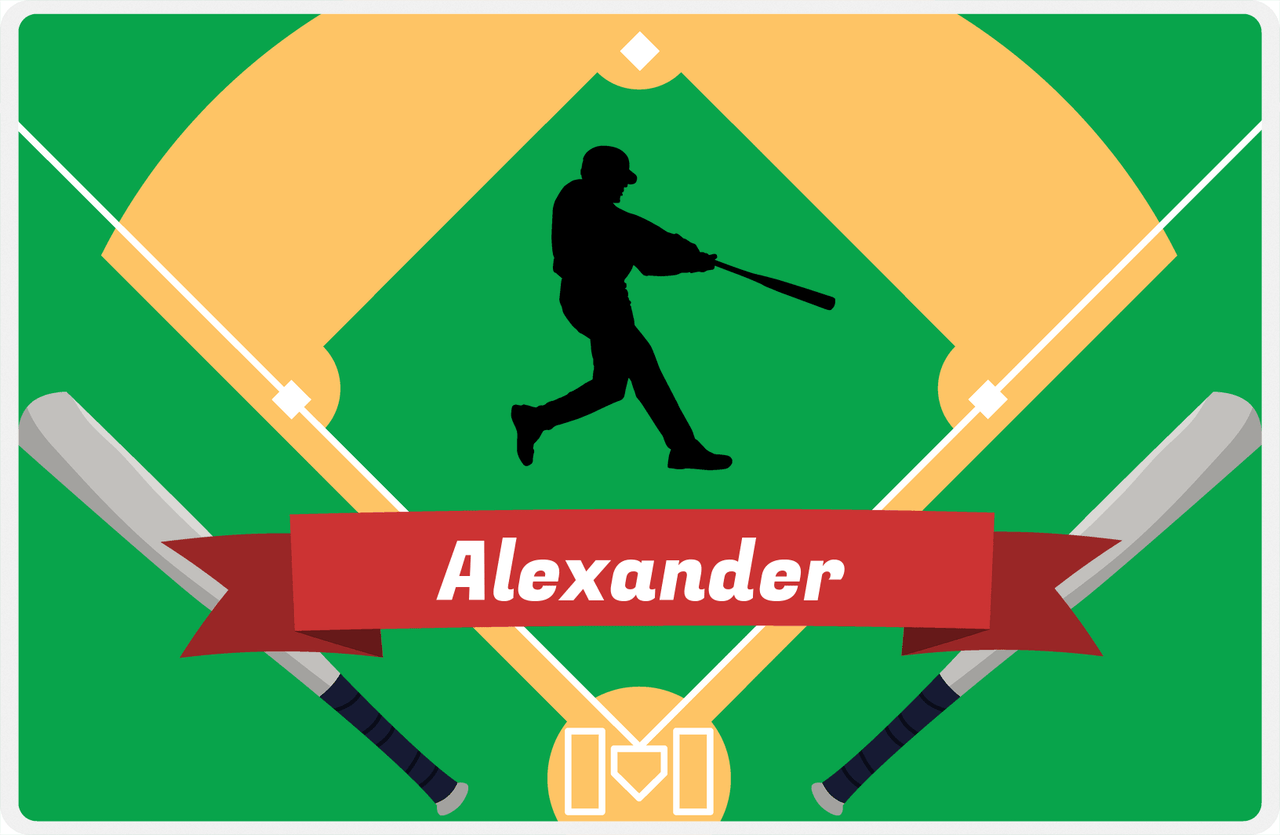 Personalized Baseball Placemat XXXIX - Green Background - Silhouette VI -  View