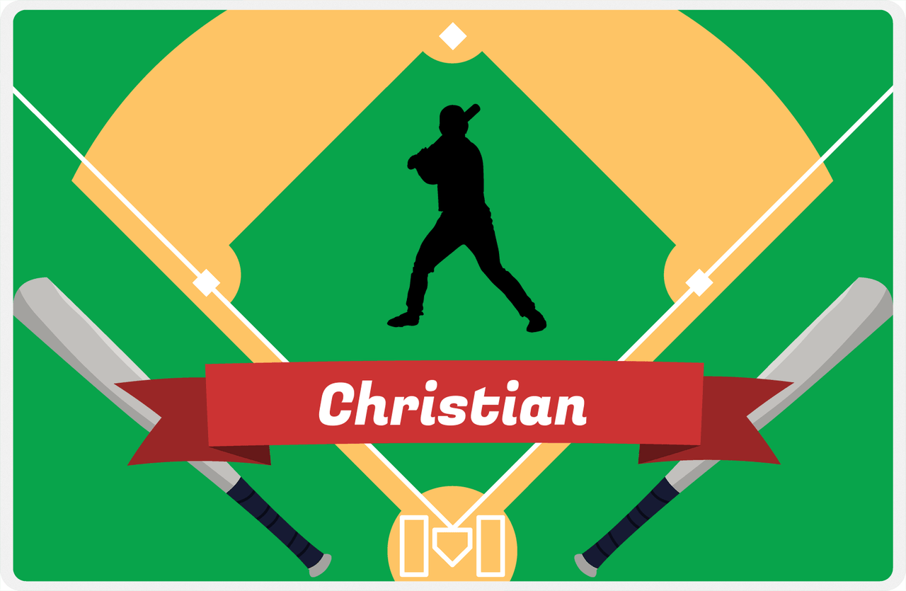 Personalized Baseball Placemat XXXIX - Green Background - Silhouette VII -  View