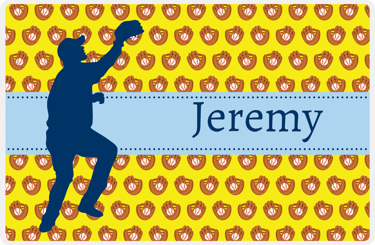 Personalized Baseball Placemat XLI - Yellow Background - Silhouette IV -  View