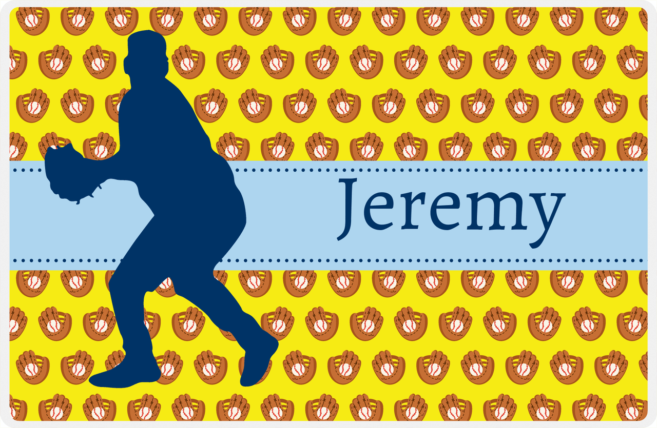 Personalized Baseball Placemat XLI - Yellow Background - Silhouette V -  View